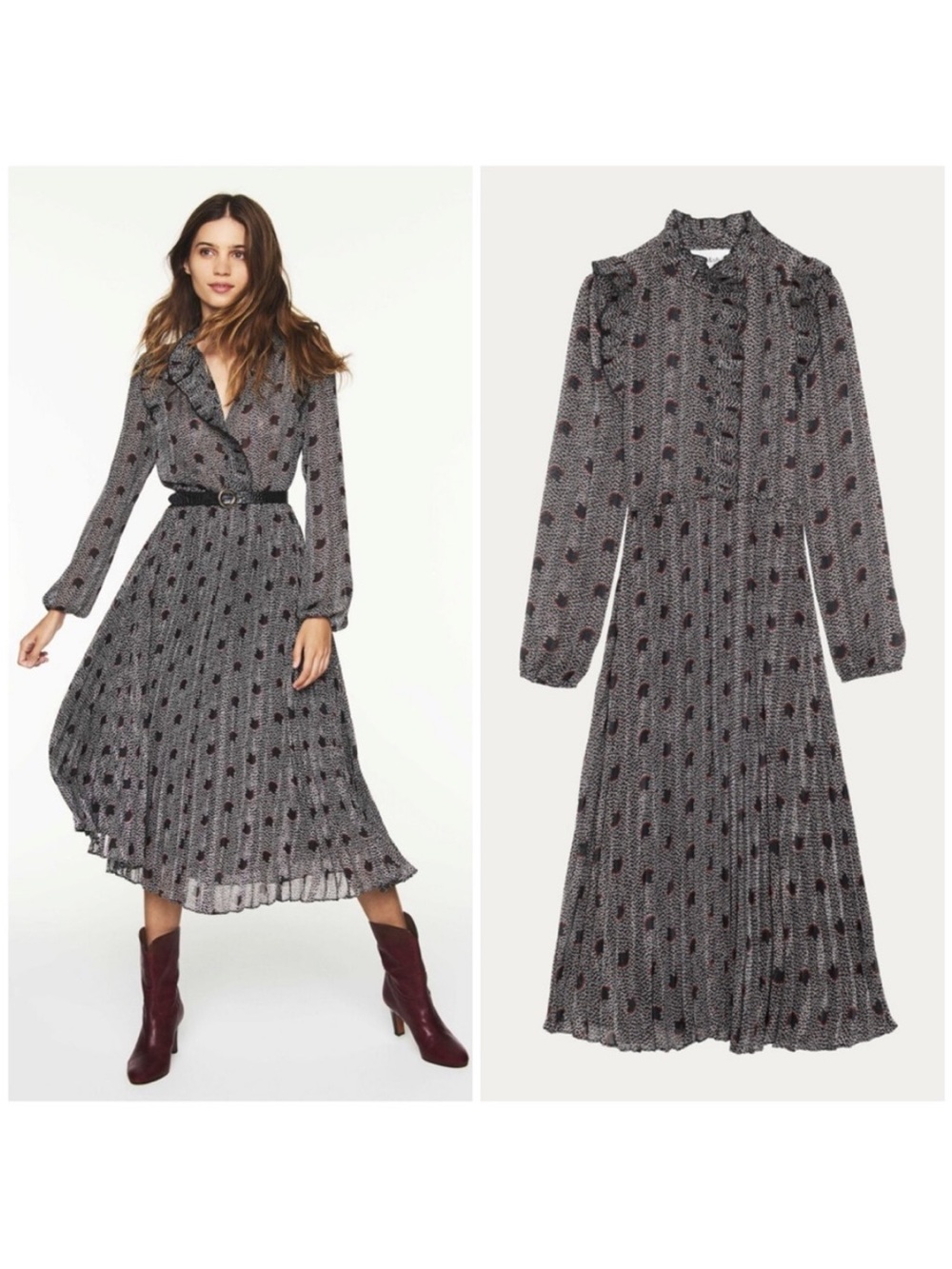 Ba&sh Paris Pleated Dress Sz L